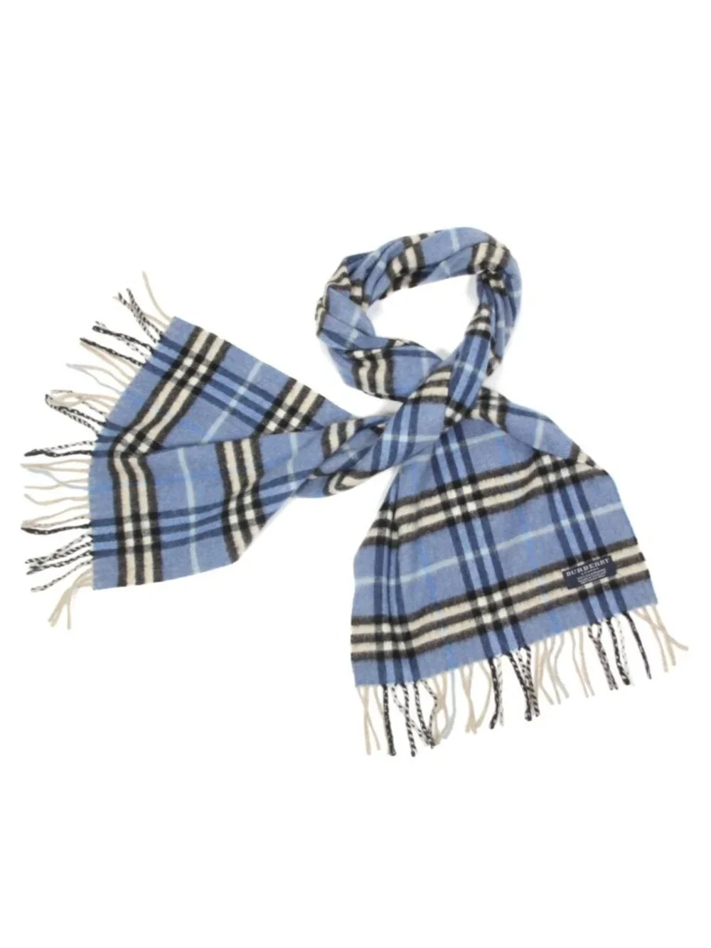 Burberry London Cashmere House Check Plaid Blue Pattern Scarf with Fringe 649